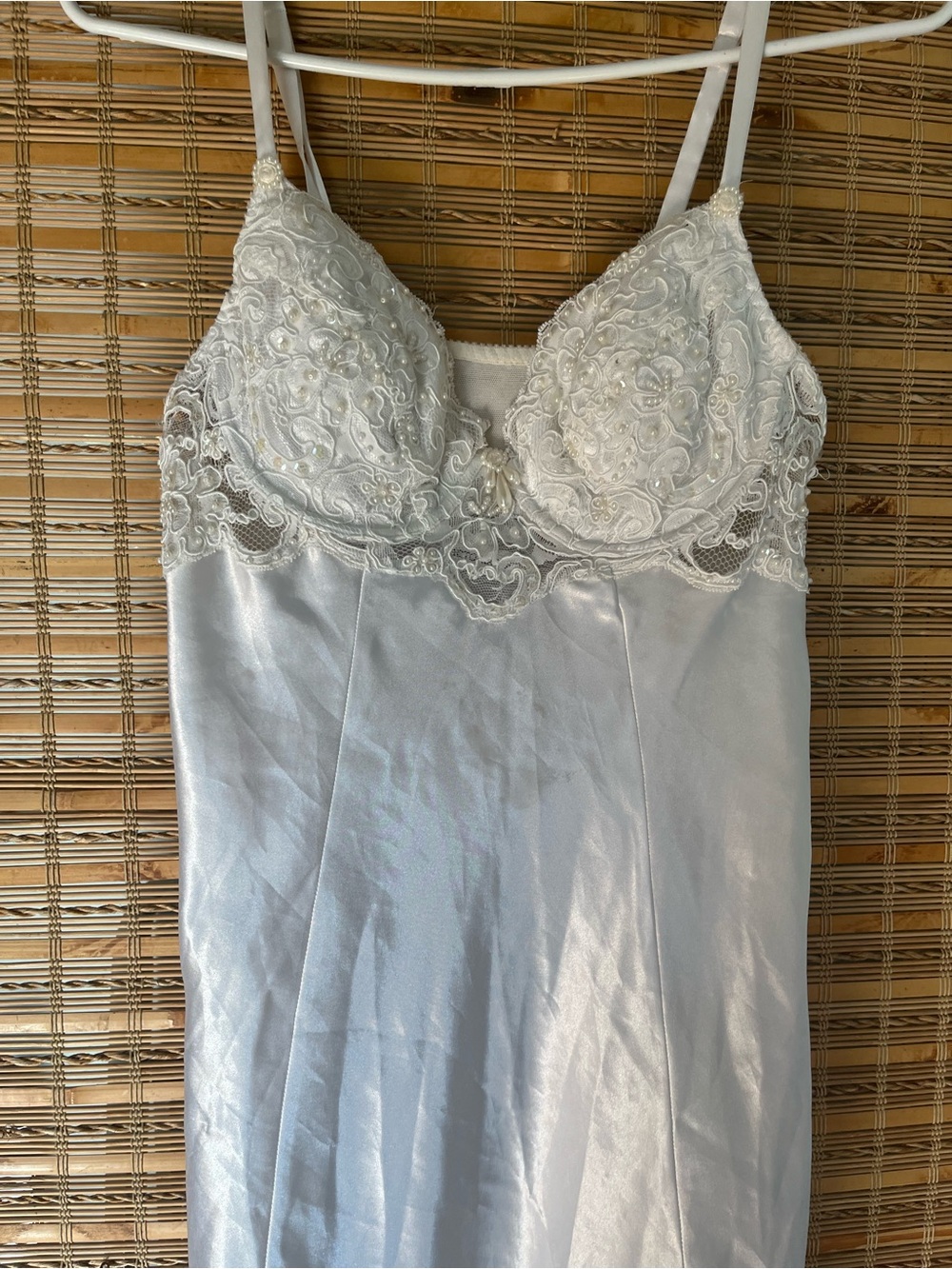 Victoria’s Secret white satin slip dress with beads, lace, and pearls 90s - Picture 9 of 16